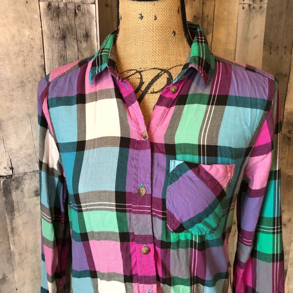 American Eagle Vintage Boyfriend Plaid Shirt XS - Picture 2 of 8
